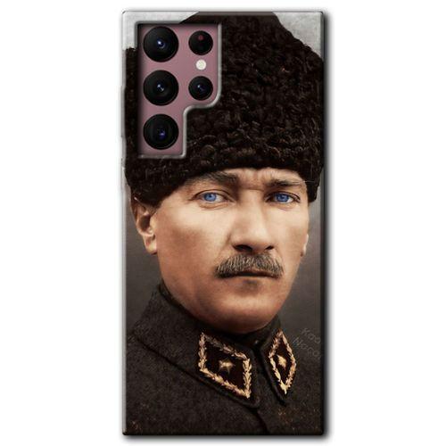 Galaxy S22 Ultra Kılıf HD Desen Baskılı Arka Kapak - Başkomutan Atatürk + Kırılmaz Cam