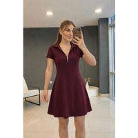 Kadın Kısa Kollu Yakası Fermuarlı Kısa Viskon Iki Iplik Elbise