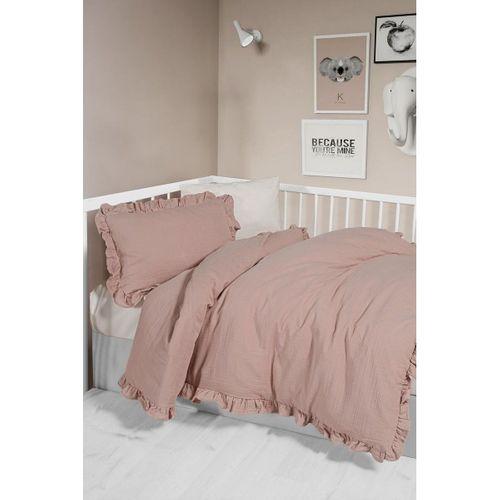 Kanz 2 Kat Fırfırlı Bebek Müslin Nevresim Knz-023 Pudra