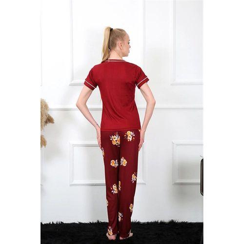 Kadın Bordo Kısa Kol Pijama Takım
