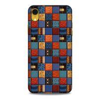 Apple iPhone XR Kılıf Patchwork (16) Kalın Kılıf Turuncu Mavi