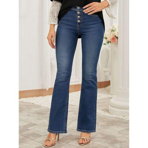 Kadın Yüksek Bel önden Düğmeli Cep Detay Ispanyol Paça Denim Pantolon