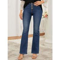 Kadın Yüksek Bel önden Düğmeli Cep Detay Ispanyol Paça Denim Pantolon