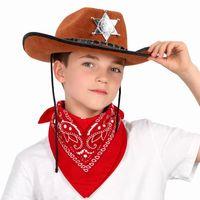 Çocuk Kovboy Şapka Rozetli Kahverengi Ve Kırmızı Bandana Seti