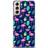 Samsung Galaxy S21 FE Kılıf HD Baskılı Kılıf - Flamingo Ananas + Tam Ekran Koruyucu