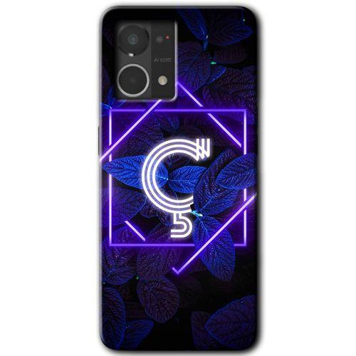 Oppo Reno 7 4G Kılıf HD Desen Baskılı Arka Kapak+Temperli Cam - Dark Neon Yaprak Ç Harfi