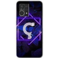 Oppo Reno 7 4G Kılıf HD Desen Baskılı Arka Kapak+Temperli Cam - Dark Neon Yaprak Ç Harfi
