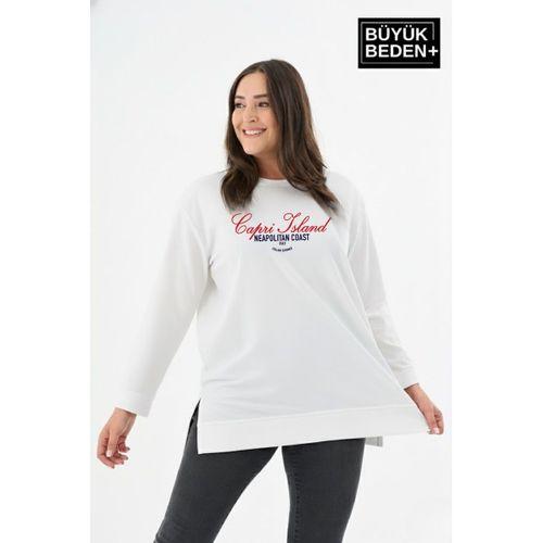 Kadın Tunik Büyük Beden Capri Island Baskılı ince Sweatshırt SPR26BTK990-1