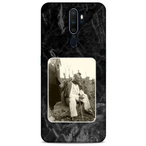 Oppo A5 2020 Kılıf Atatürk (29) Arka Koruma Kılıfı Siyah Mermer