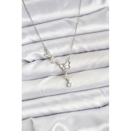 316L Çelik Zincir Gümüş Renk Kelebek Model Kadın Kolye