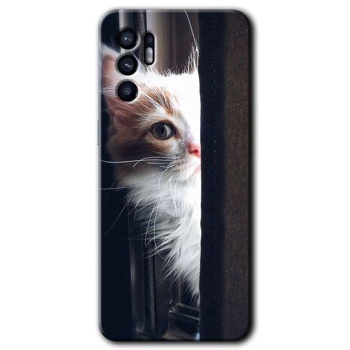 Oppo Reno 6 Kılıf HD Desen Baskılı Arka Kapak + Temperli Cam - Kedi Bakışı
