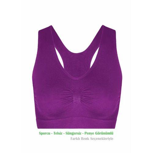 Alışveriş Meydanı Kadın Mor Pedsiz Likralı Sporcu Sütyeni Büstiyeri