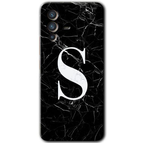 Vivo V23 5G Kılıf HD Desen Baskılı Arka Kapak+Temperli Cam - Siyah Mermer Desenli S Harfi