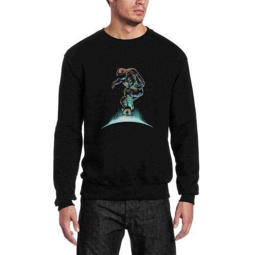 Astronot Kaykay Baskılı Siyah Erkek Sweatshirt