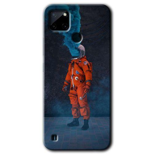 BeRa Aksesuar Realme C21 Kılıf Baskılı Kapak - Smoke Astronot +Tam Kaplayan Mat Seramik