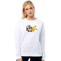 Pokemon Kül ve Pikachu Pikachu Gülen Baskılı Beyaz Kadın Sweatshirt