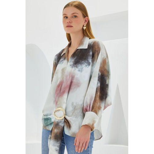 Hardal Ekru Oversize Dökümlü Saten Gömlek 907