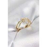 Gold Renk İncili Yıldız Model Zirkon Taşlı Kadın Yüzük