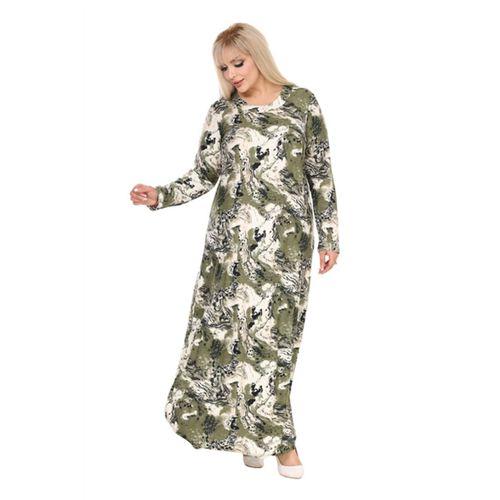 Melsay Butik Yumoş Kumaş Yeşil Batik Desen Uzun Kollu Kadın Tesettür Elbise