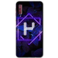 Galaxy A7 2018 Kılıf HD Desen Baskılı Arka Kapak - Dark Neon Yaprak H Harfi
