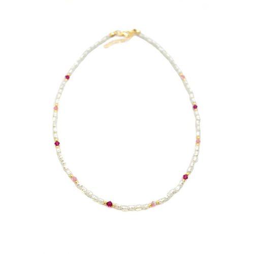 Renkli Boncuklu İnci Kolye - Fuşya