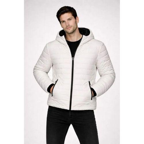 Erkek Şişme Kapüşonlu Fermuarlı Mont Su Itici Kapitone Astarlı Kumaş Cepli Kışlık Rahat Kalıp - Krem