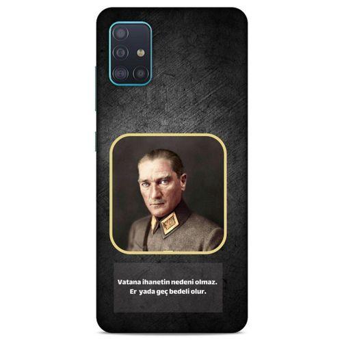 Samsung Galaxy A51 Kılıf Atatürk (3) Kapak Antrasit