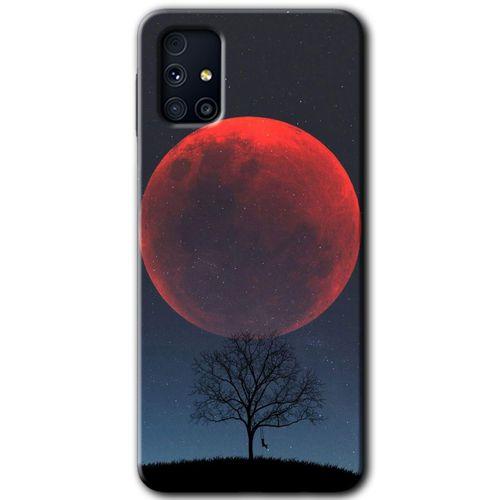 Samsung Galaxy M31s Kılıf Baskılı Kapak - Kanlı Ay + 5D Tam Kaplayan Cam
