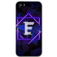iPhone 5 Kılıf HD Desen Baskılı Arka Kapak + Mat Kobra Cam - Dark Neon Yaprak E Harfi
