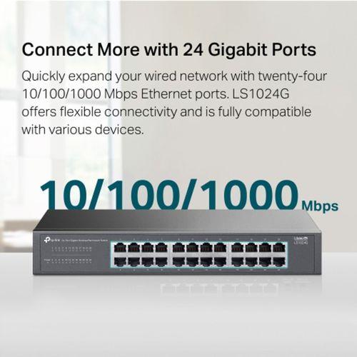 TP-LINK LS1024G, Green Tech, 24 Port GigaBit, Yönetilemez, Metal Kasa, Masaüstü Switch