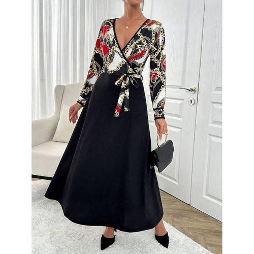 Kadın Uzun Kollu Kruvaze Yaka Dalgıç Krep Midi Boy Elbise