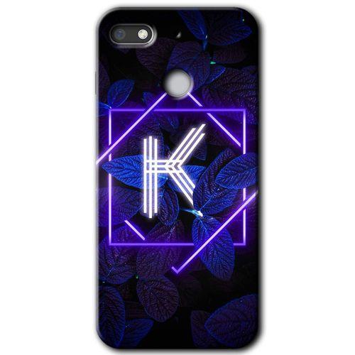 General Mobile GM 8 Go Kılıf HD Desen Baskılı Arka Kapak + Temperli Cam - Dark Neon Yaprak K Harfi
