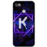 General Mobile GM 8 Go Kılıf HD Desen Baskılı Arka Kapak + Temperli Cam - Dark Neon Yaprak K Harfi