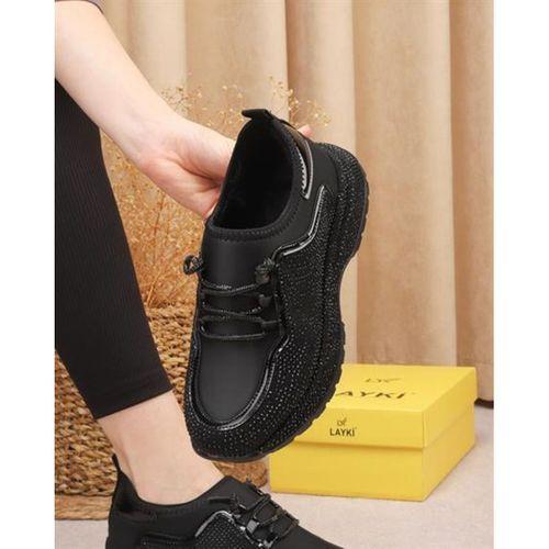 Polia Siyah Renkli Taşlı Detaylı Kadın Yürüyüş Ayakkabısı Sneakers