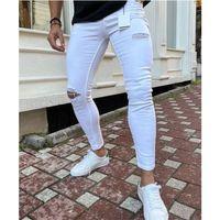 Erkek Beyaz Yırtık Detaylı Skinny Jean