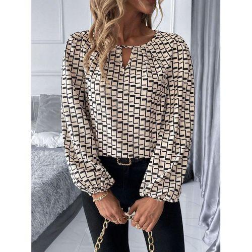 Kadın Uzun Kollu Damla Detaylı Yaka Desenli Süprem Bluz