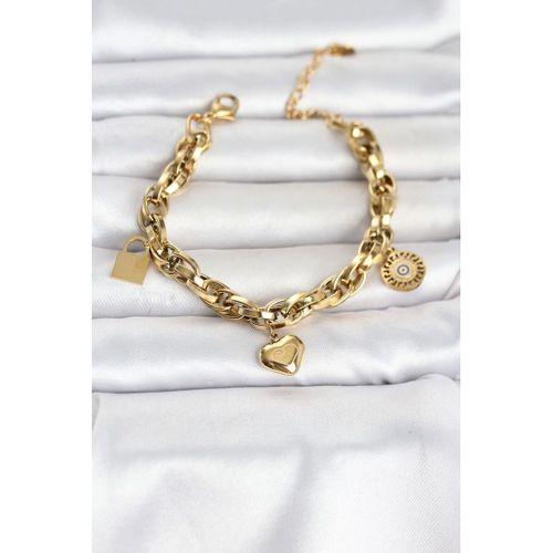 316L Çelik Gold Renk Charmlı Kalın Burgu Model Kadın Bileklik