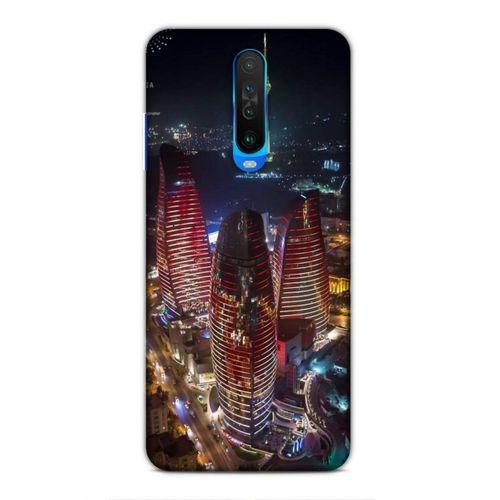 Xiaomi Poco X2 Uyumlu Kılıf Azarbaijan (33) Hybrid Kılıf Kuleler Gece