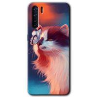 Oppo A91 Kılıf HD Desen Baskılı Arka Kapak - Cat Butterfly + Kırılmaz Cam