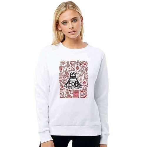 Fob Out Boy Logo Save Rock Baskılı Beyaz Kadın Sweatshirt
