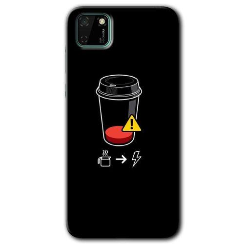 Huawei Y5P Kılıf HD Desen Baskılı Arka Kapak - Coffee Battery + Kırılmaz Cam