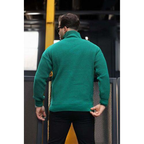 Oversize Selanik Örgü Yarım Fermuar Erkek Triko Kazak - Yeşil