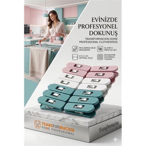 Profesyonel Çamaşır Mandalı | 16'li Çelik Mekanizmalı İz Bırakmaz Mandal Seti 723089