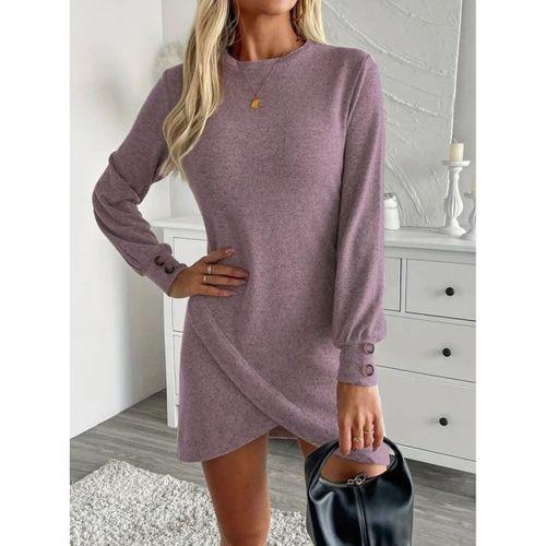 Kadın Uzun Kollu Bisiklet Yaka önden Asimetrik Kesim Detaylı Mini Yumoş Elbise