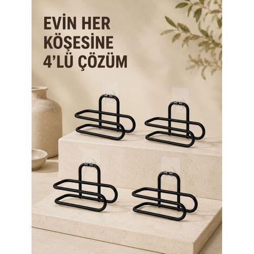 Delmeden Monte Tuvalet Kağıdı Askısı Siyah Metal Yapışkanlı Banyo Kağıtlığı 4’lü Set