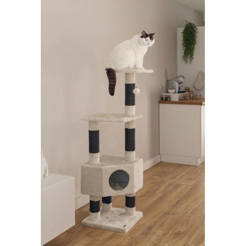 Beeztees Kedi Köşe Tırmalama ve Oyun Evi, Krem, 40x40x135cm