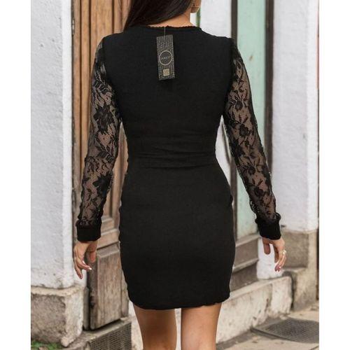 Kadın Uzun Kollu Kruvaze Yaka Beli Düğme Detay Krep Elbise