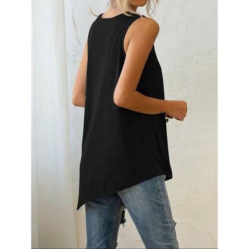 Kadın Askılı Yuvarlak Yakalı Asimetrik Kesim Detaylı Viskon Bluz