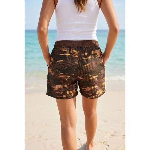 Deniz Şortu Fermuarlı Cepli File Astarlı Hızlı Kuruyan Premium - Kahverengi