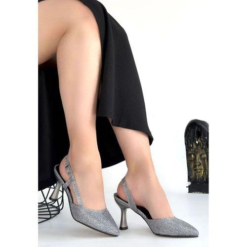 Minde Gümüş Cilt Simli Topuklu Ayakkabı